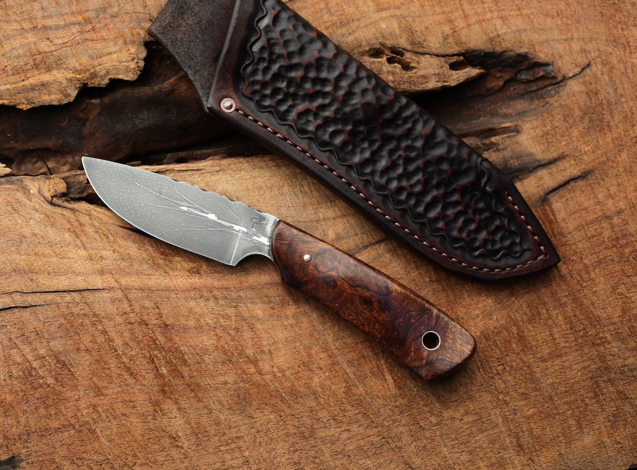 Guardless drop point hunter, ironwood burl