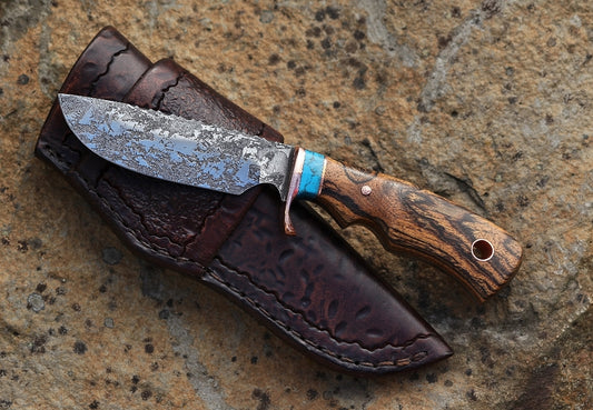 Custom hunter/skinning knife, bocote and tourquoise