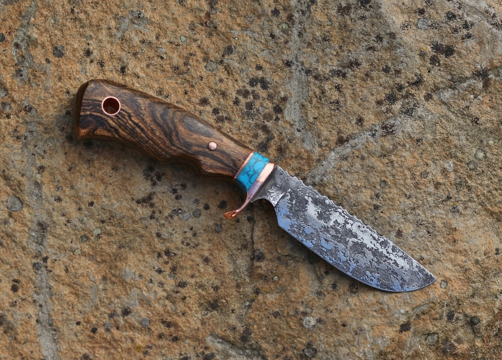 Custom hunter/skinning knife, bocote and tourquoise