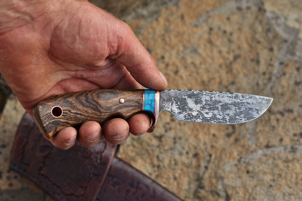 Custom hunter/skinning knife, bocote and tourquoise