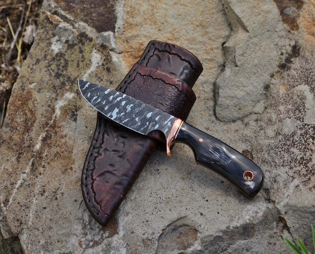 Custom drop point hunting knife, water buffalo