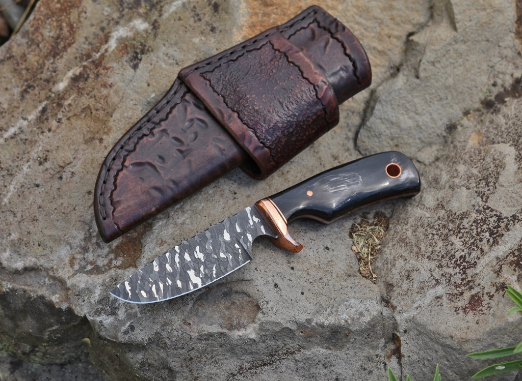 Custom drop point hunting knife, water buffalo