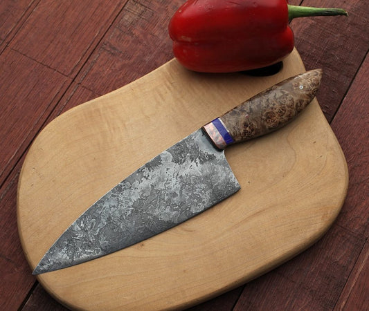 Custom 7.5 inch Chefs knife, maple burl, agate