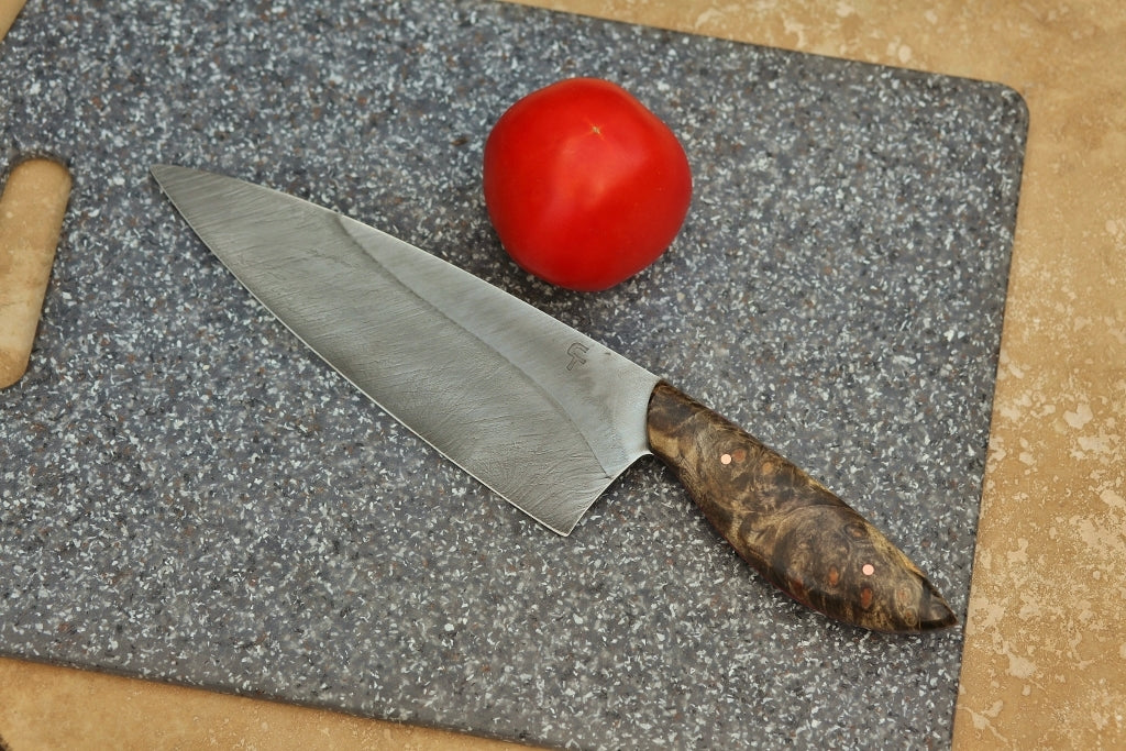 Custom 7 inch chefs knife, buckeye burl