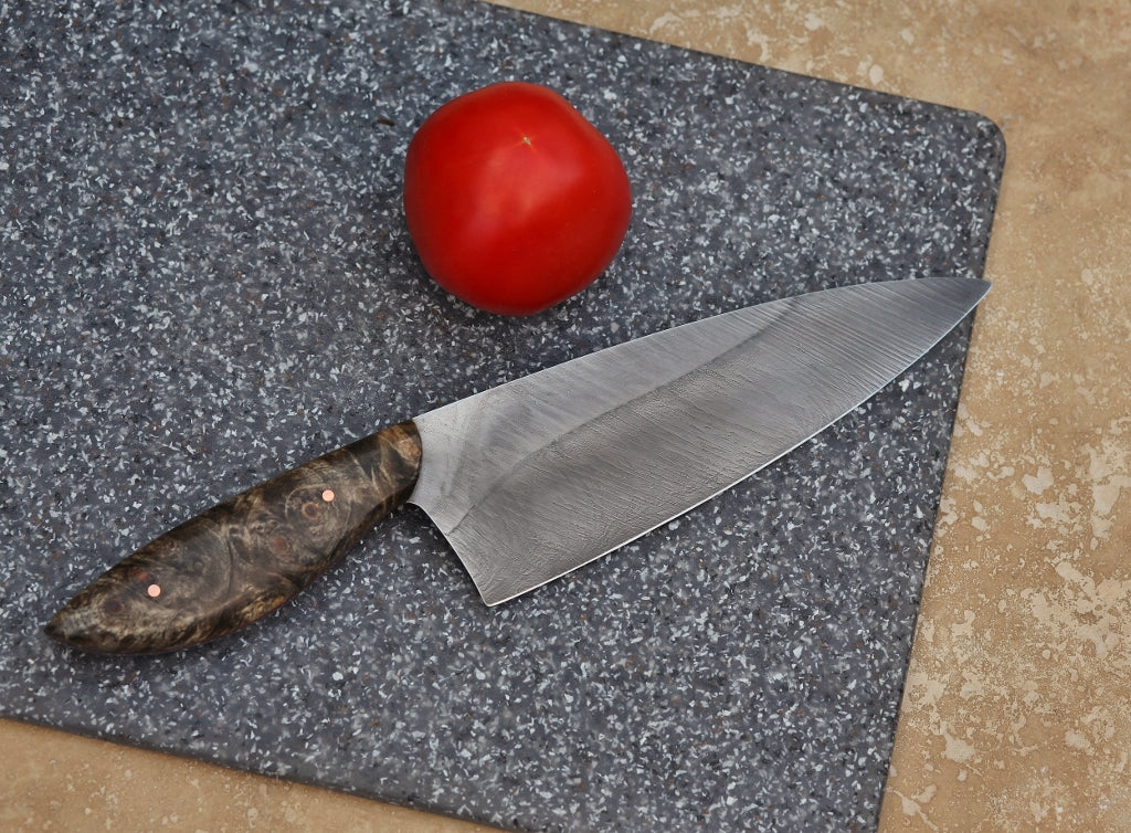 Custom 7 inch chefs knife, buckeye burl