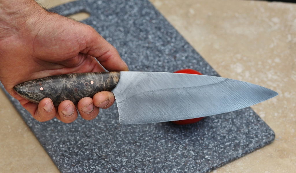 Custom 7 inch chefs knife, buckeye burl