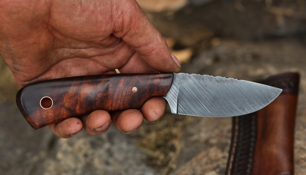 Guardless drop point hunter, ironwood burl