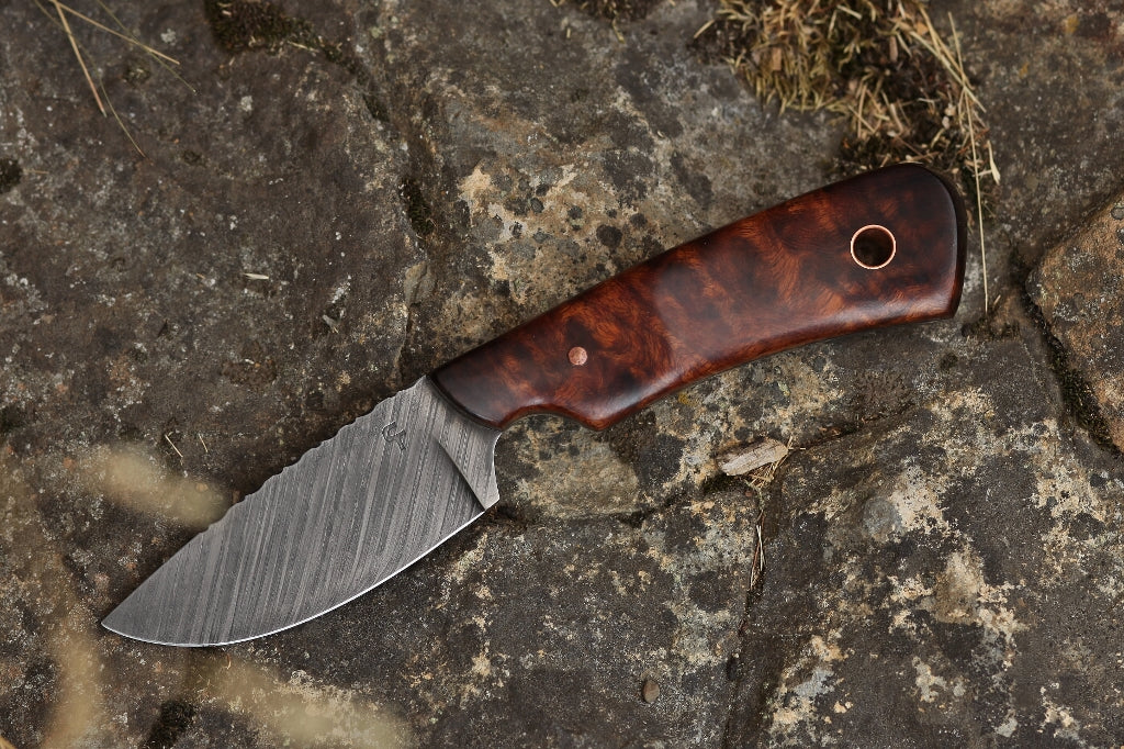 Guardless drop point hunter, ironwood burl