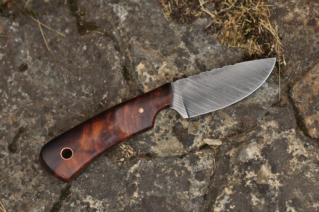 Guardless drop point hunter, ironwood burl