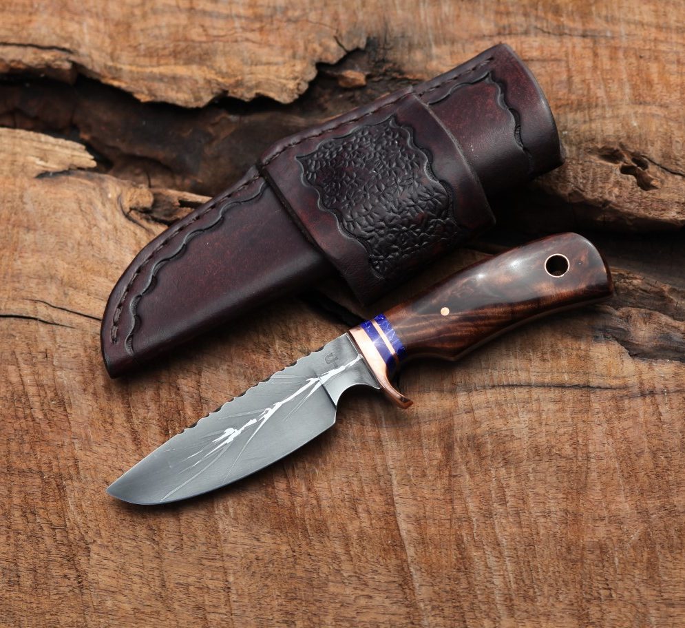 Custom Drop point hunter, redwood burl