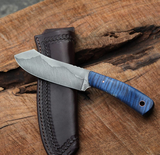 Custom Mountain Camp knife, blue maple