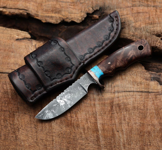 Fancy drop point hunter, dark maple and turquoise