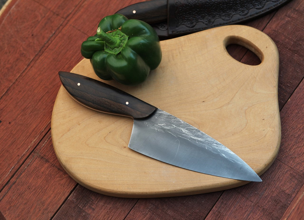 Custom 2 piece Chef set in leather, ziricote wood