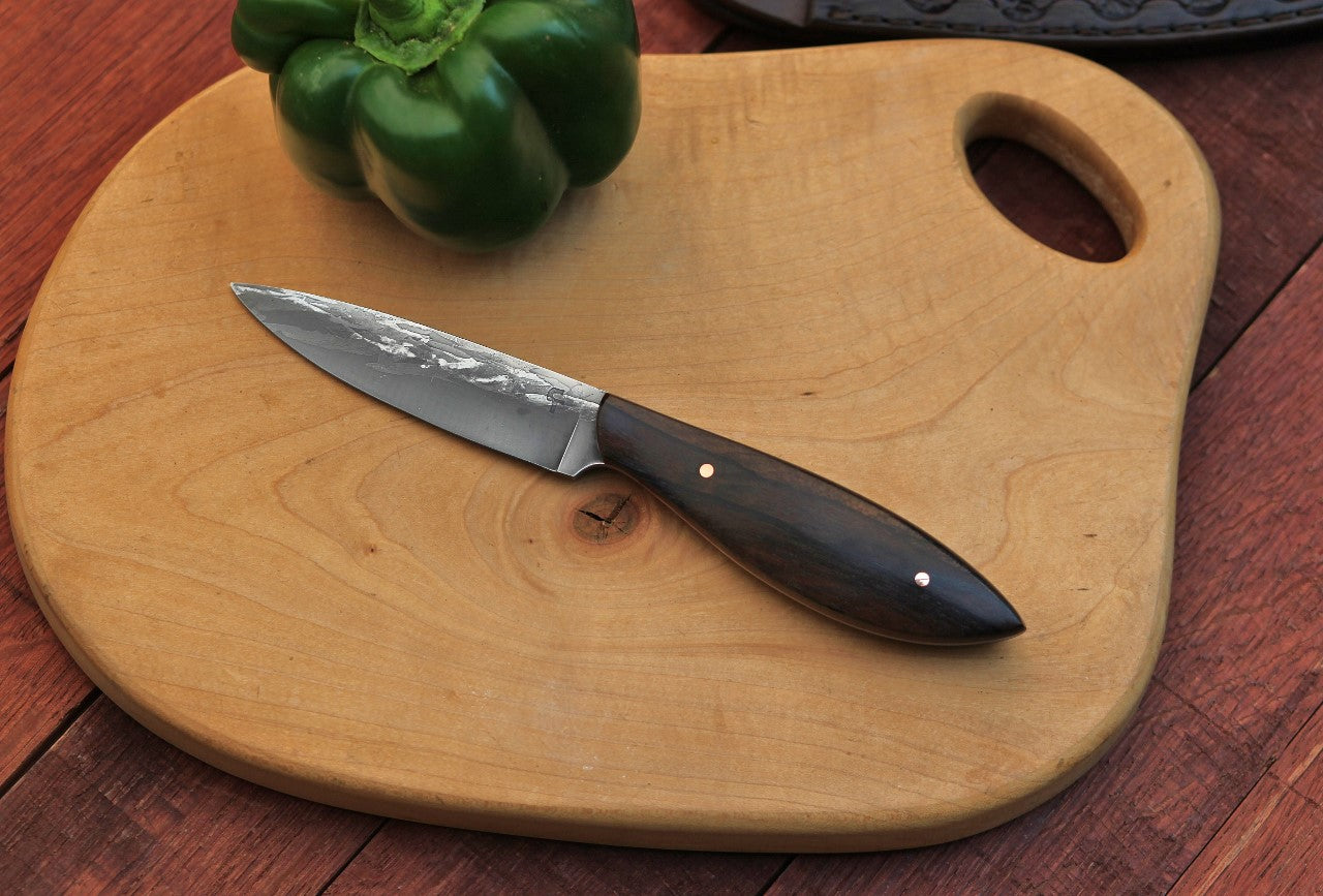 Custom 2 piece Chef set in leather, ziricote wood