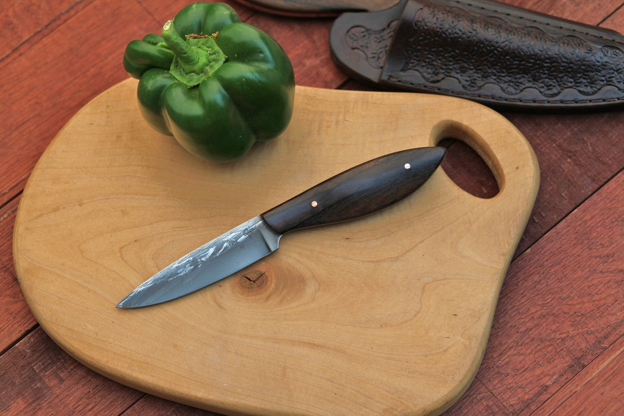 Custom 2 piece Chef set in leather, ziricote wood