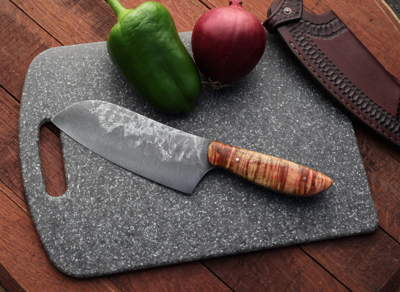 6.5 inch Custom Camp/chef in leather,  fancy box elder