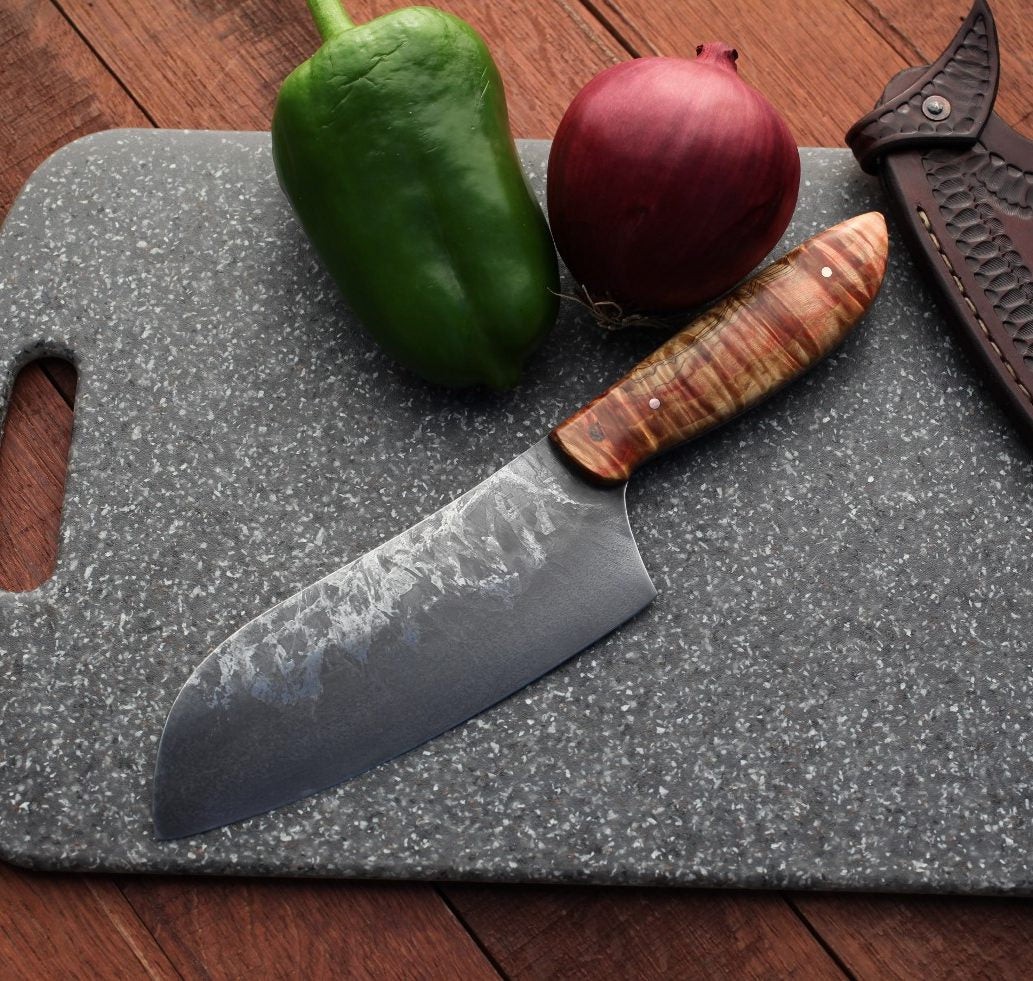 6.5 inch Custom Camp/chef in leather,  fancy box elder