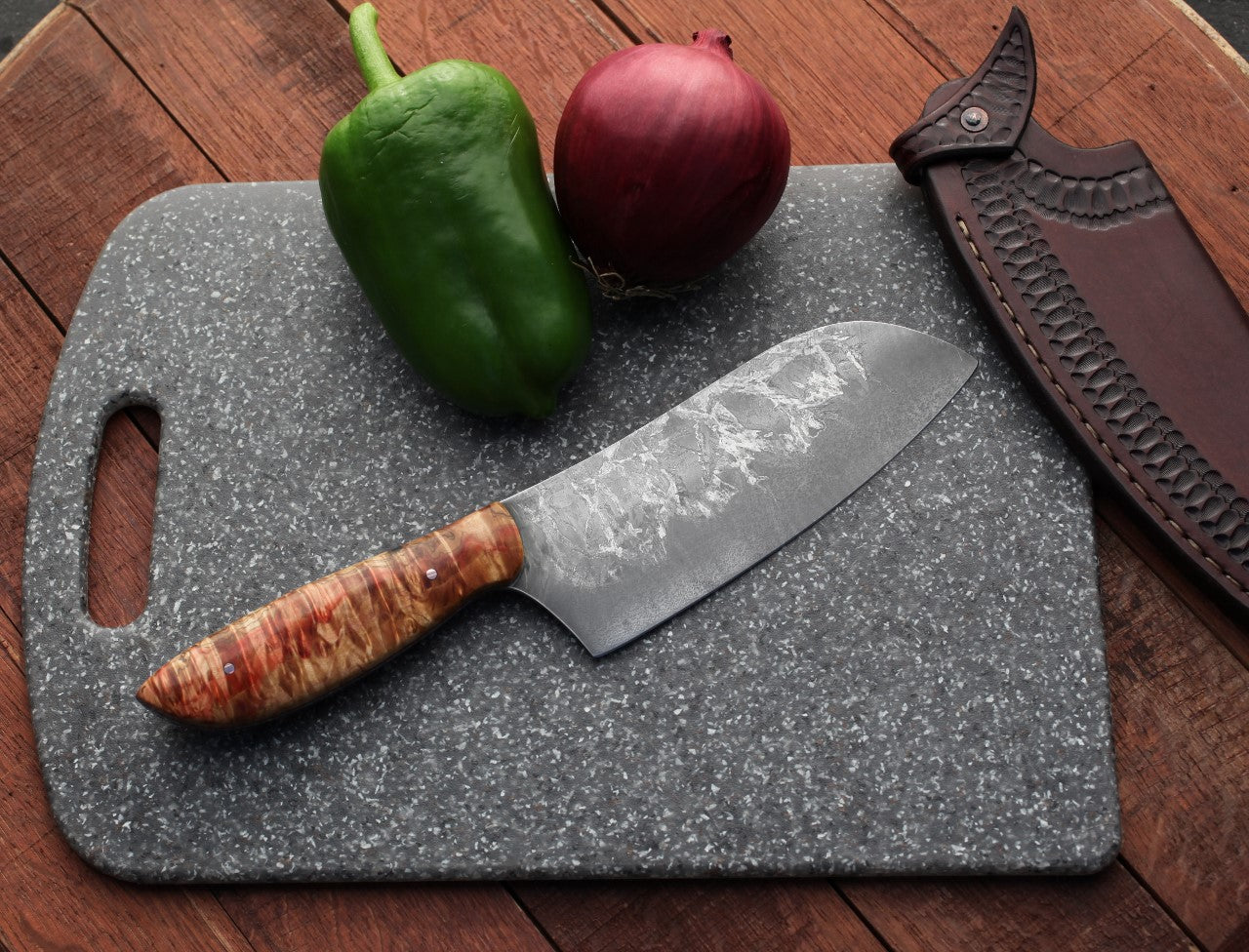 6.5 inch Custom Camp/chef in leather,  fancy box elder