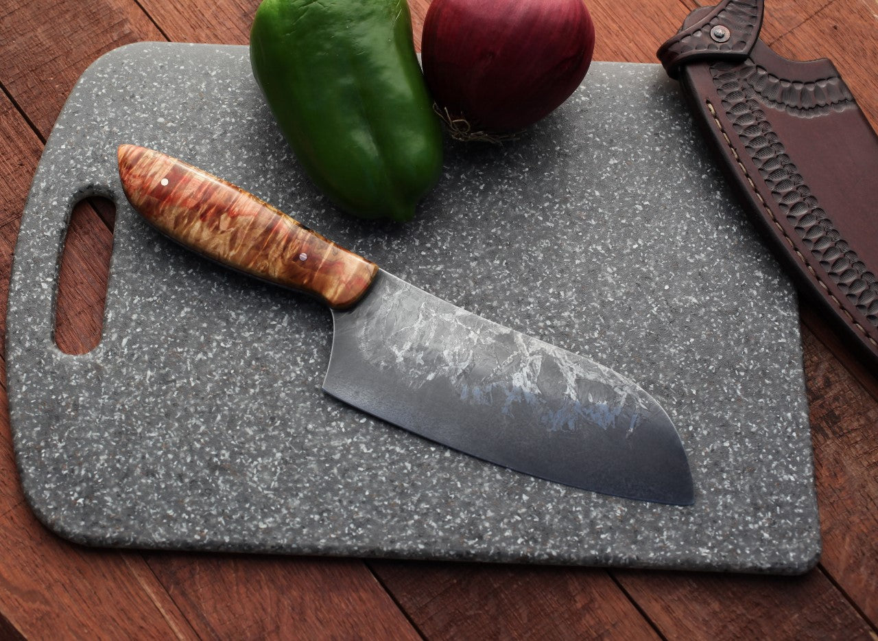 6.5 inch Custom Camp/chef in leather,  fancy box elder