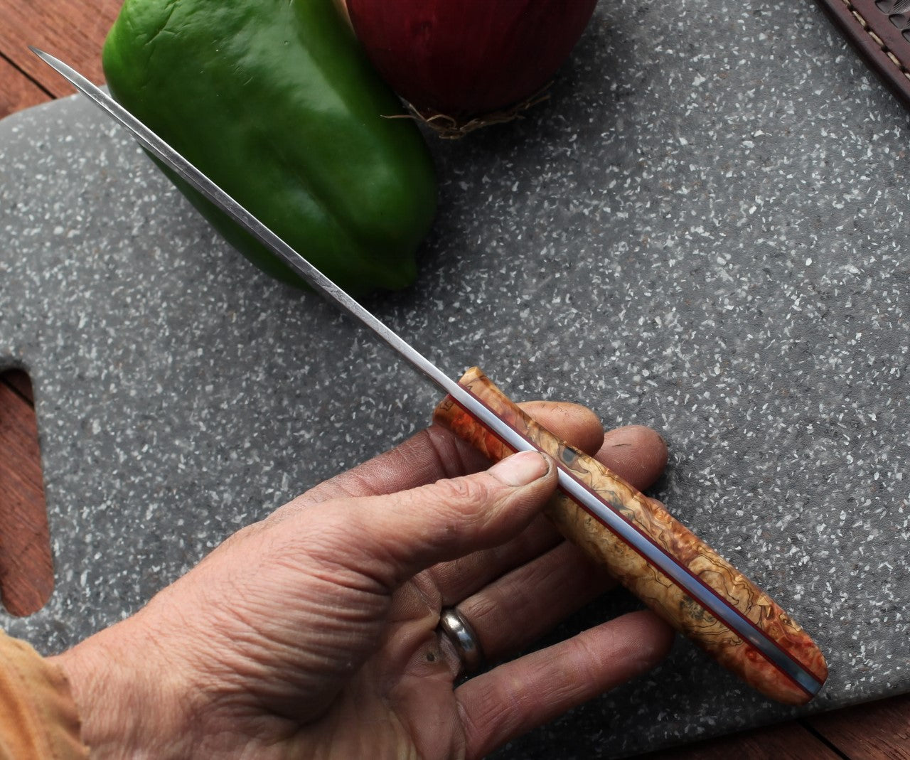 6.5 inch Custom Camp/chef in leather,  fancy box elder