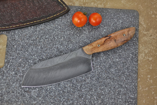 Camp/chef knife in leather, mango wood