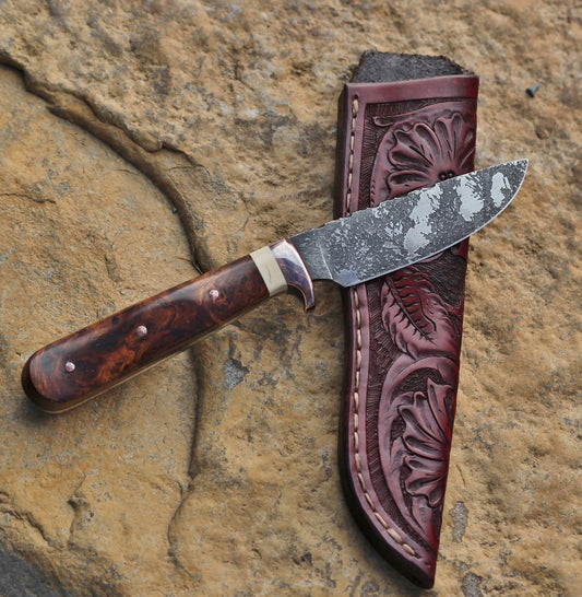 Custom drop point hunter, ironwood burl