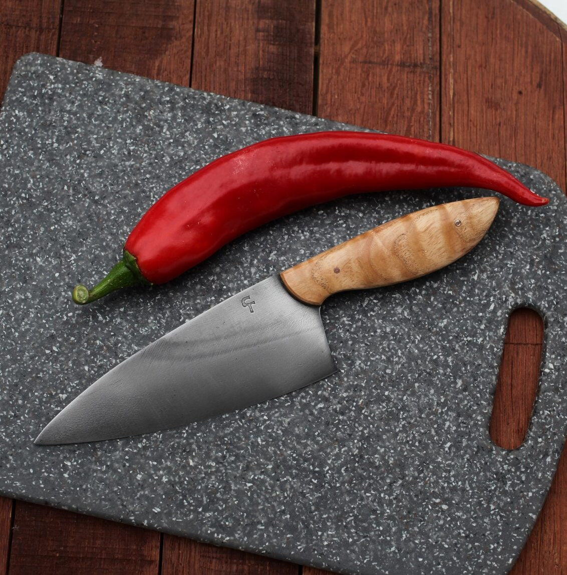 6.5 inch Custom Chefs knife, figured ash