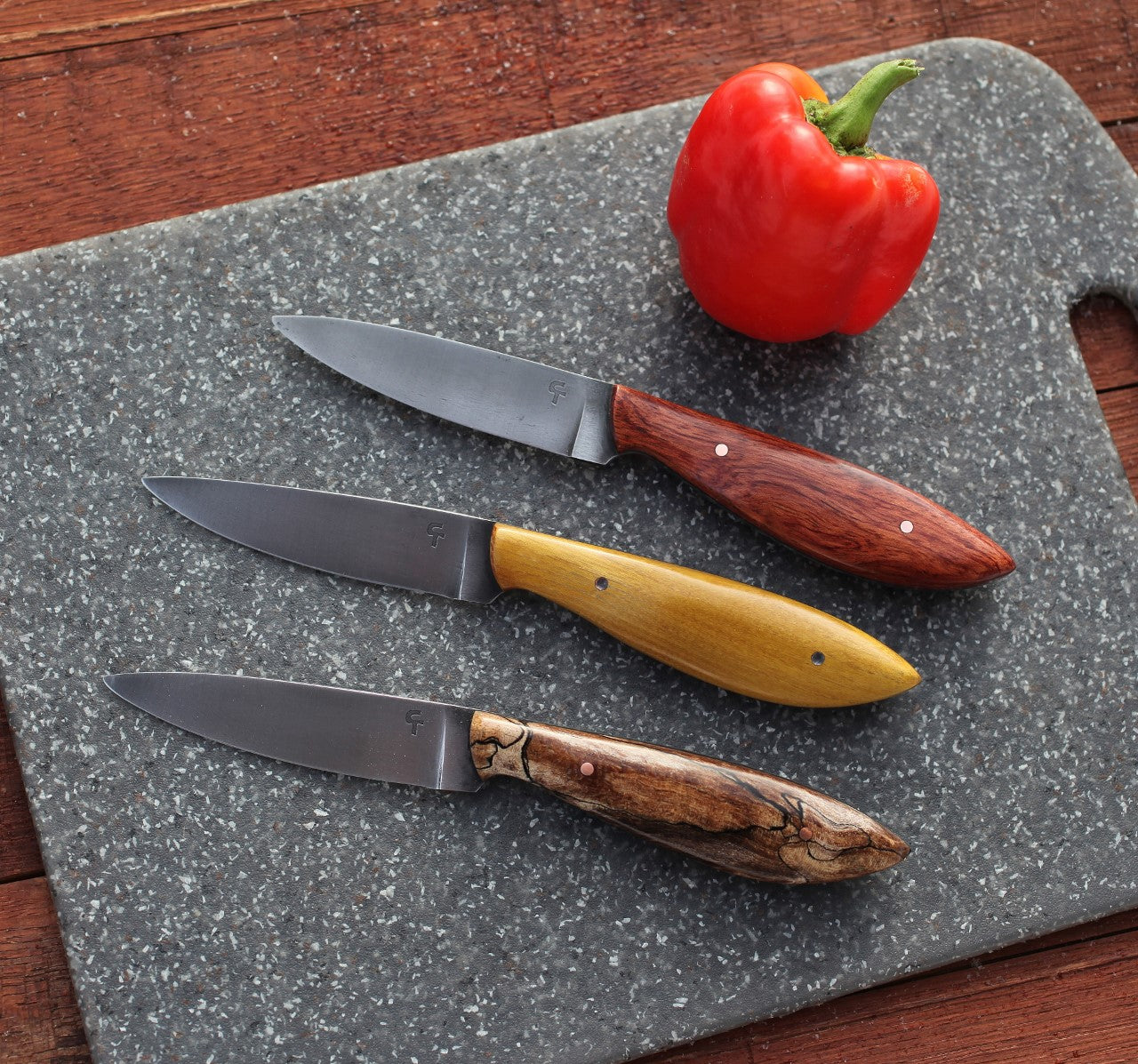 3  Custom Paring knives, 3.5 inch cutting edge