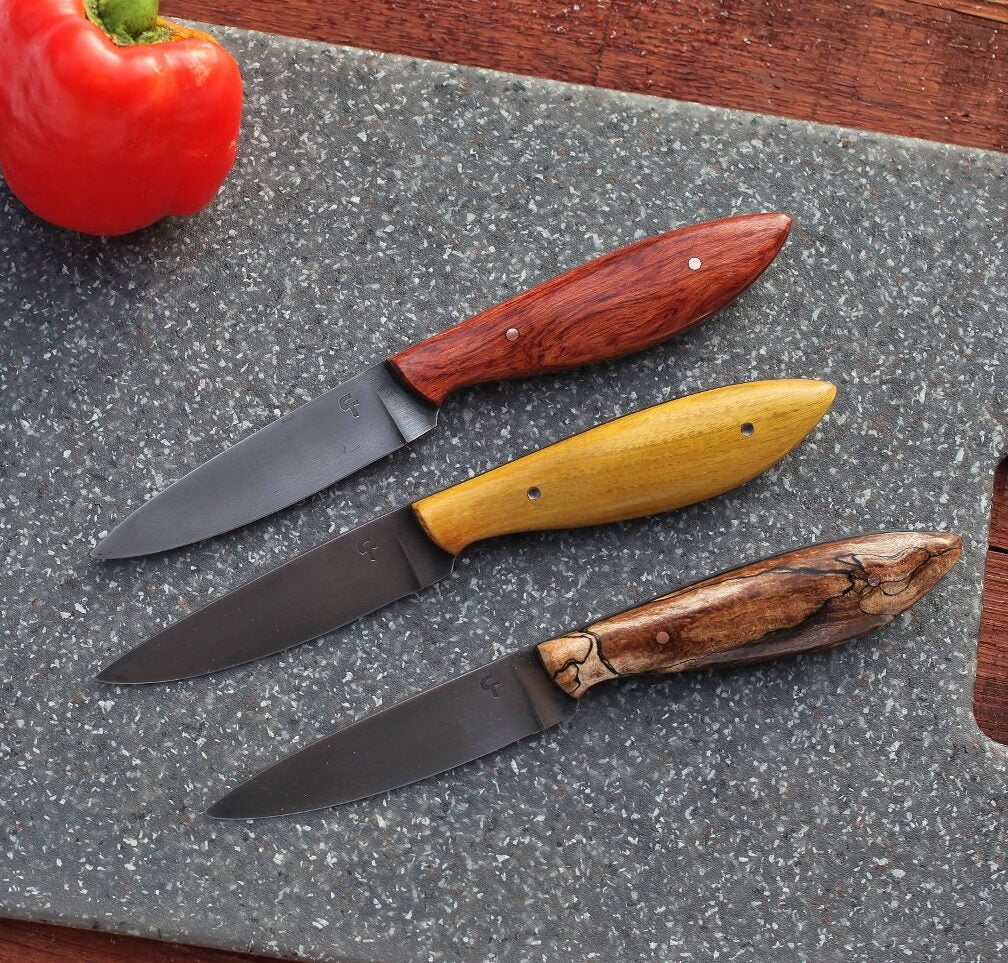 3  Custom Paring knives, 3.5 inch cutting edge