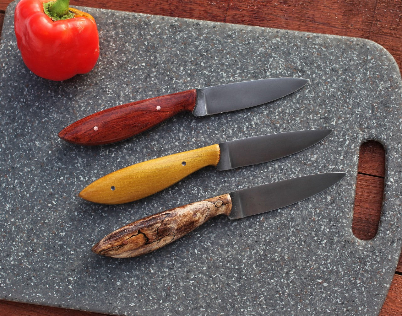 3  Custom Paring knives, 3.5 inch cutting edge