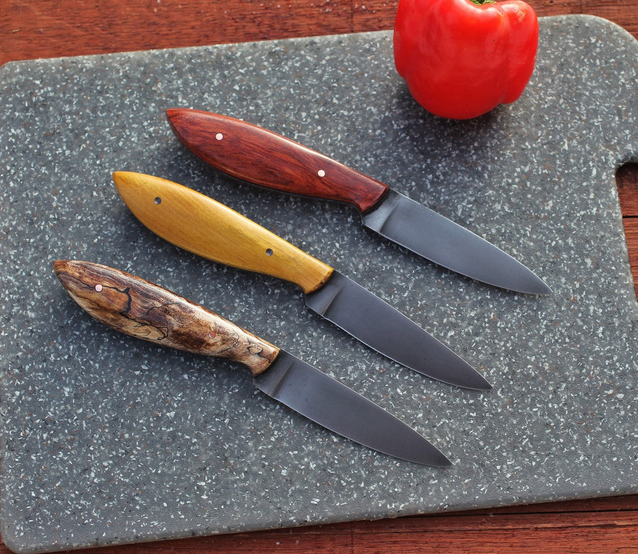 3  Custom Paring knives, 3.5 inch cutting edge