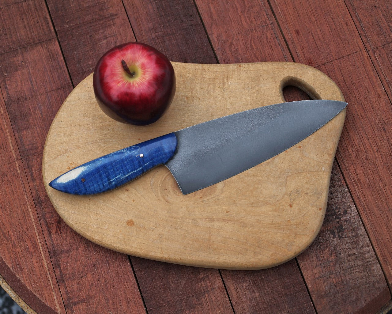 7.25 inch Custom Chefs knife, blue figured maple