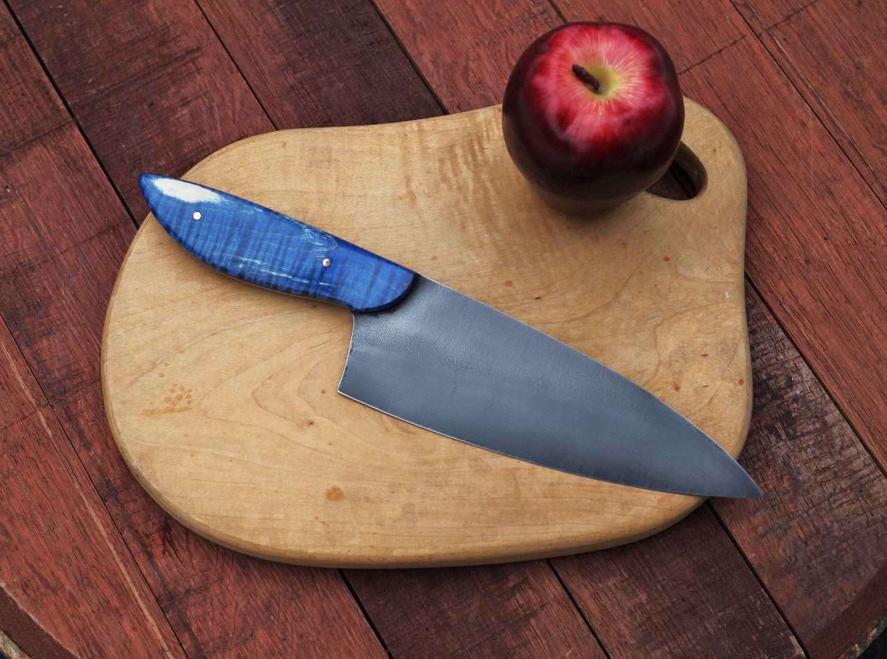 7.25 inch Custom Chefs knife, blue figured maple