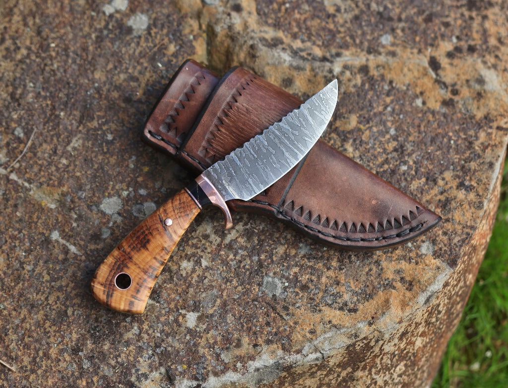 3 Finger utility, spalted hemlock burl – C Thomas Knives