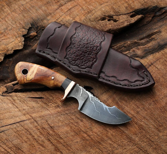 Modified Drop Point hunting knife, spalted aspen