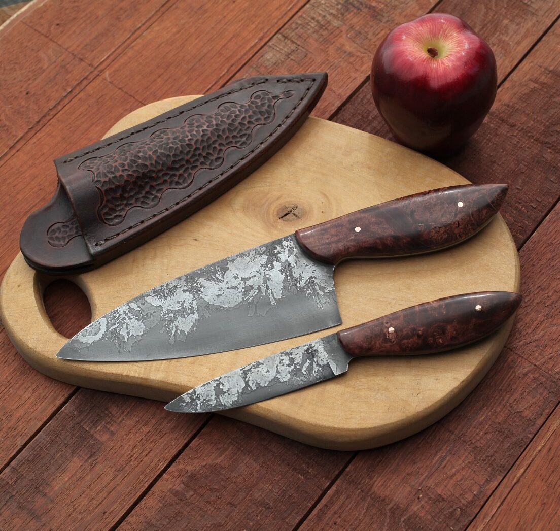 Custom Chefs set, dark maple burl