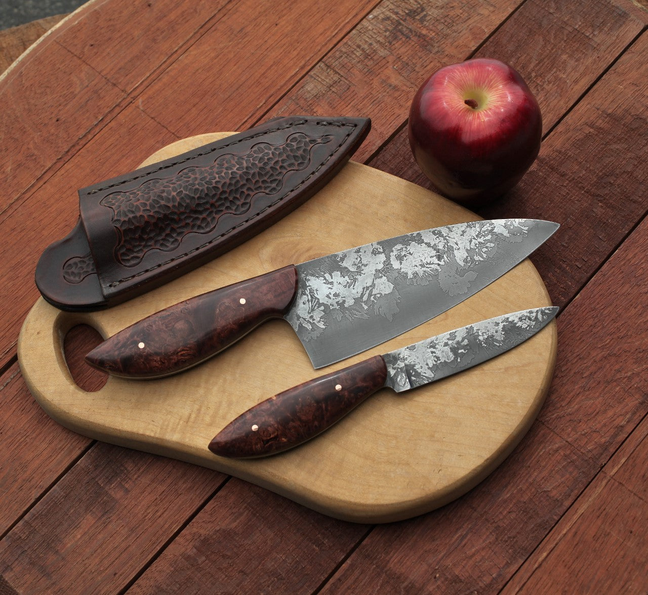 Custom Chefs set, dark maple burl