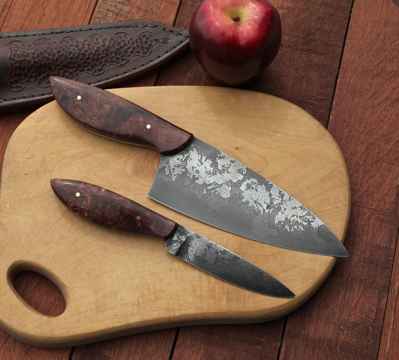 Custom Chefs set, dark maple burl