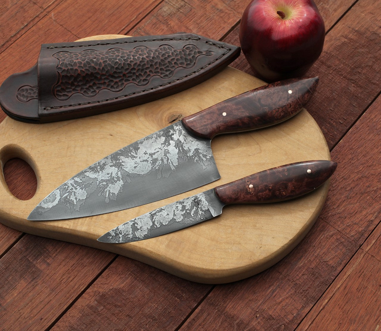 Custom Chefs set, dark maple burl