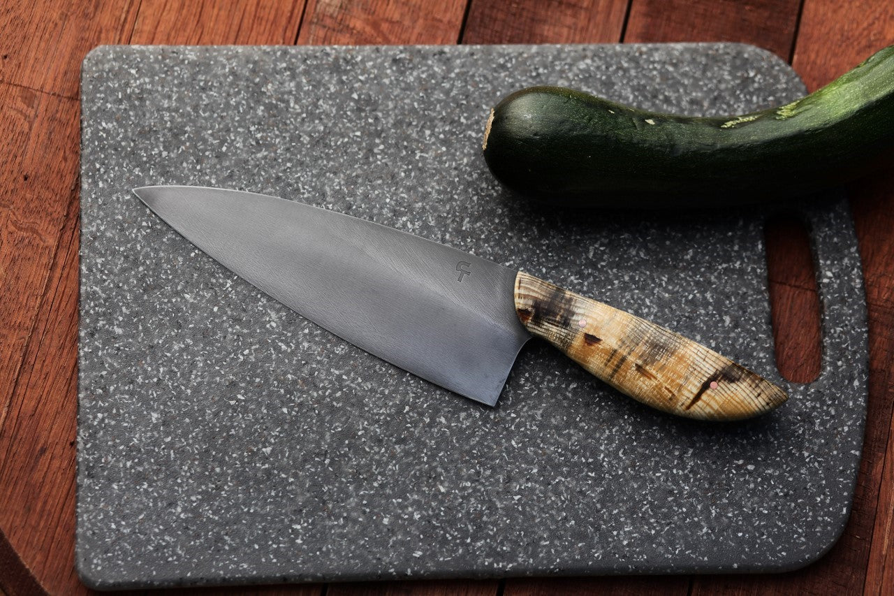 Custom 7.5 inch Chefs knife, blue Ponderosa pine