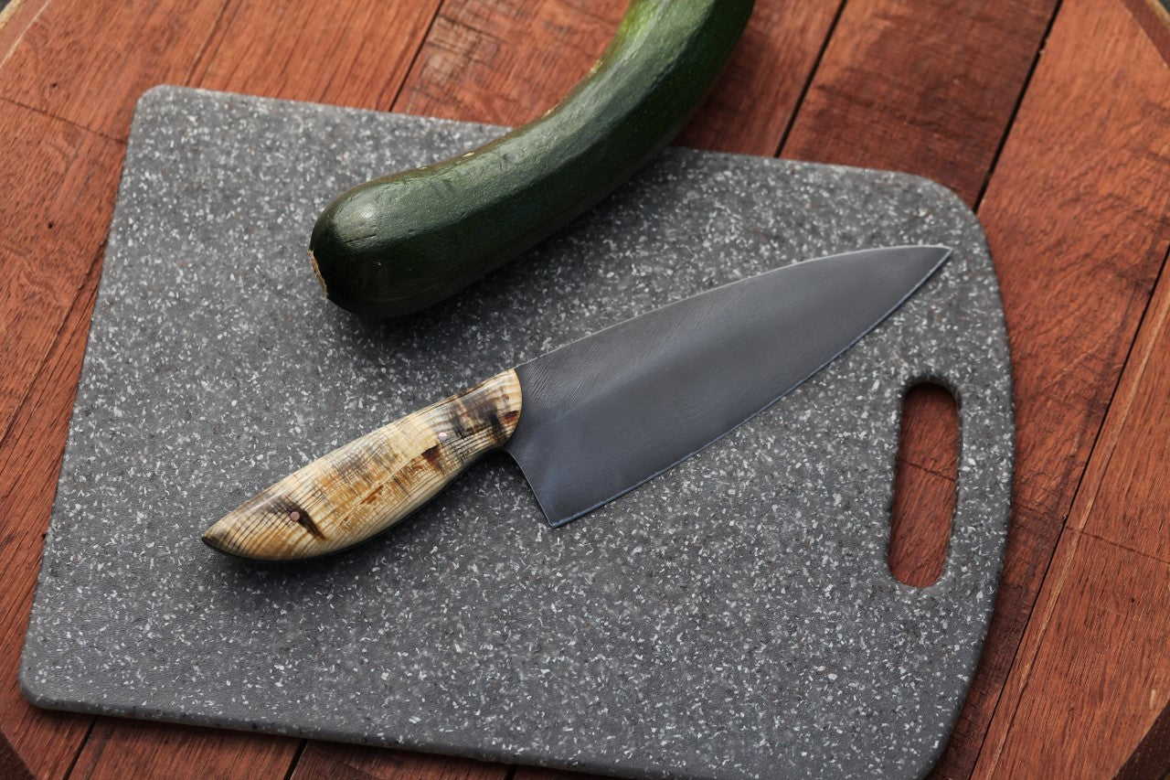 Custom 7.5 inch Chefs knife, blue Ponderosa pine