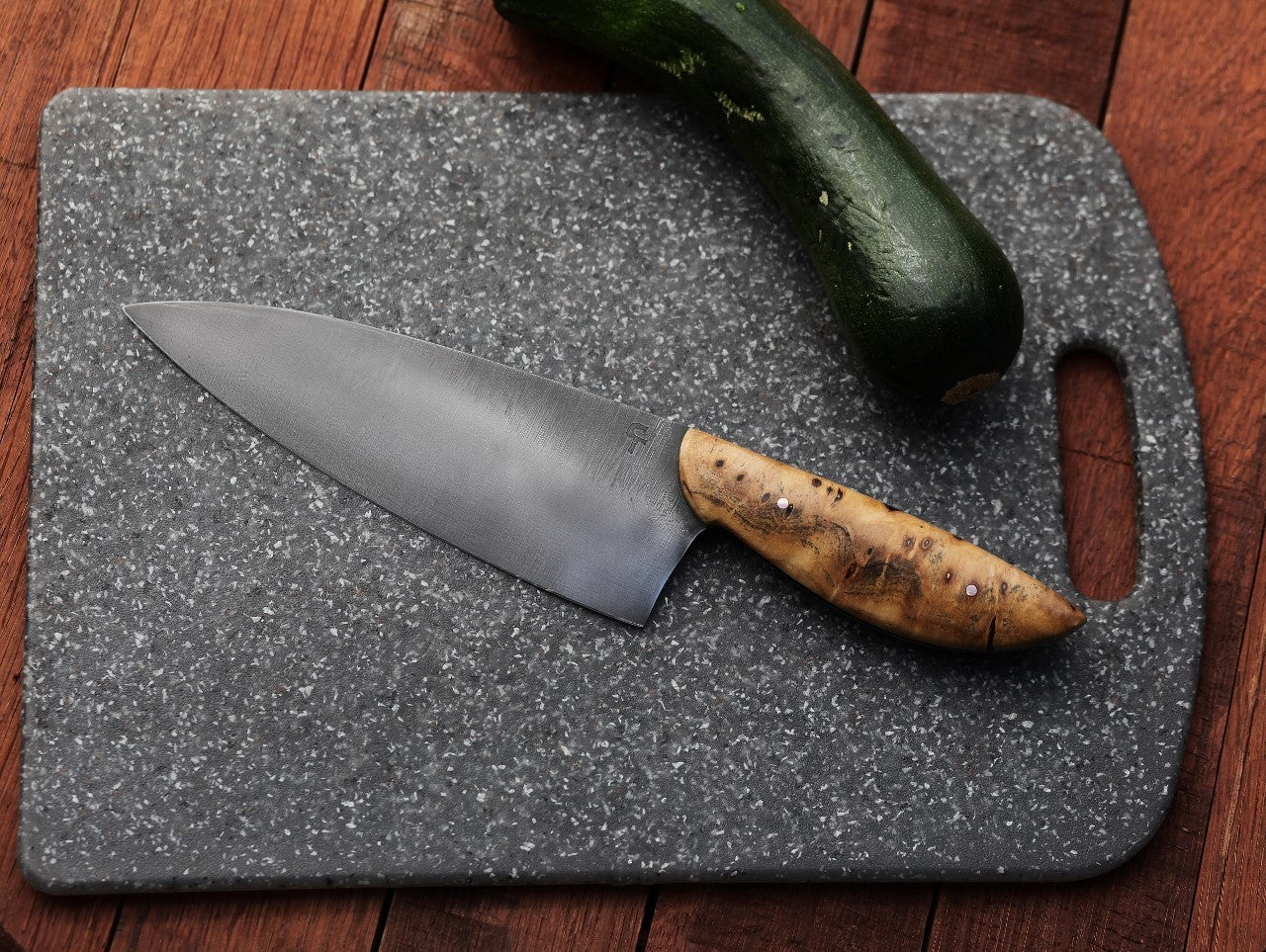 Custom 7.5 inch chefs knife, cottonwood burl