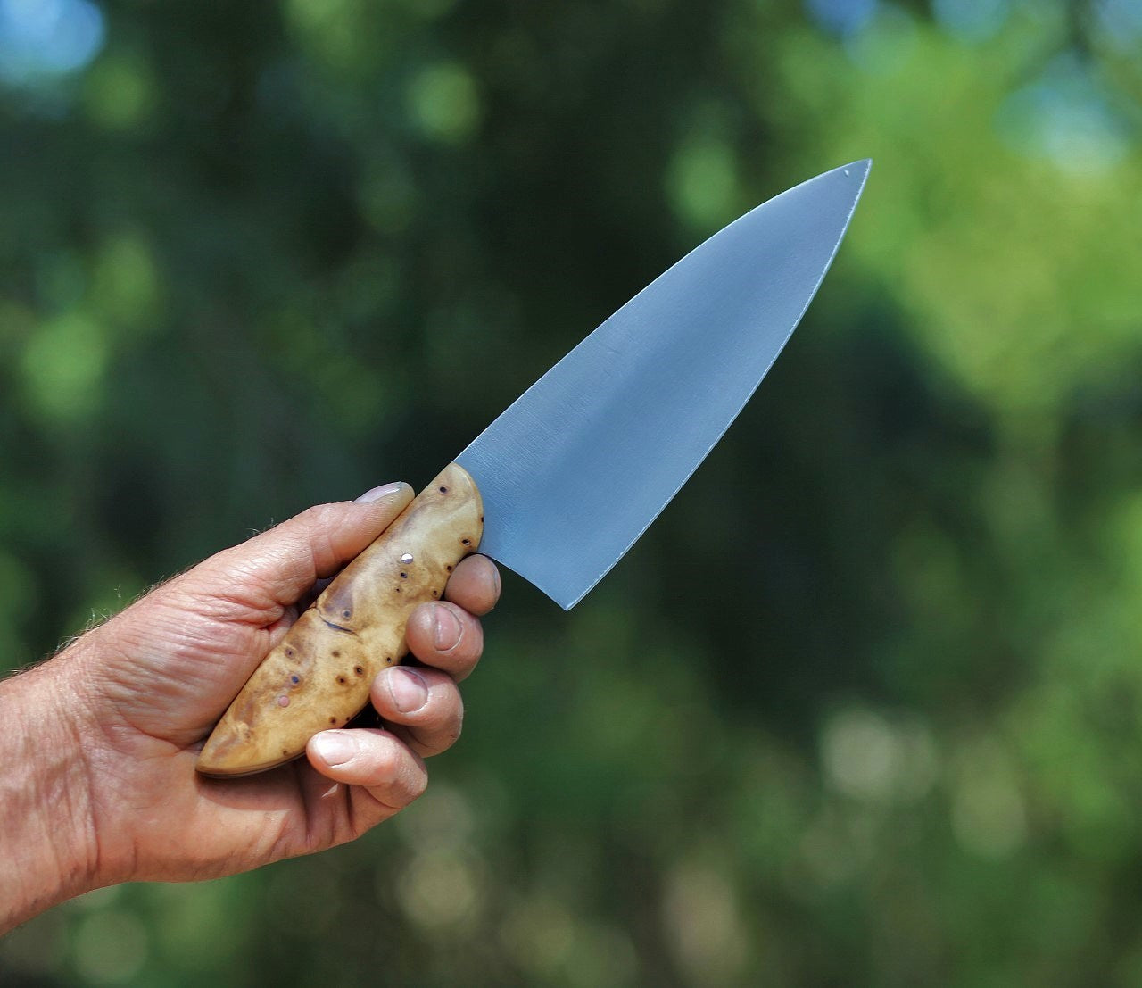 Custom 7.5 inch chefs knife, cottonwood burl