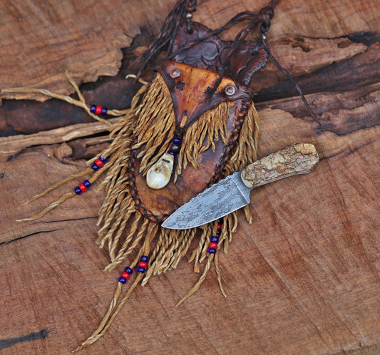 Mountain Man neck knife, mammoth and elk ivory