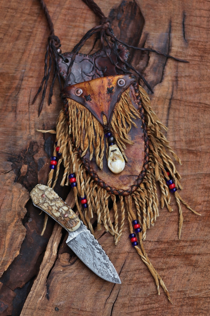 Mountain Man neck knife, mammoth and elk ivory