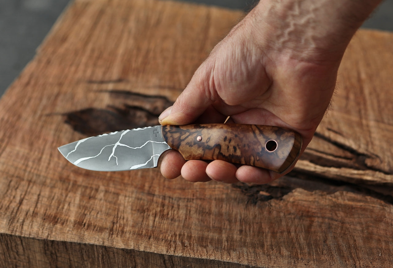 Guardless drop point hunter, spalted cherry