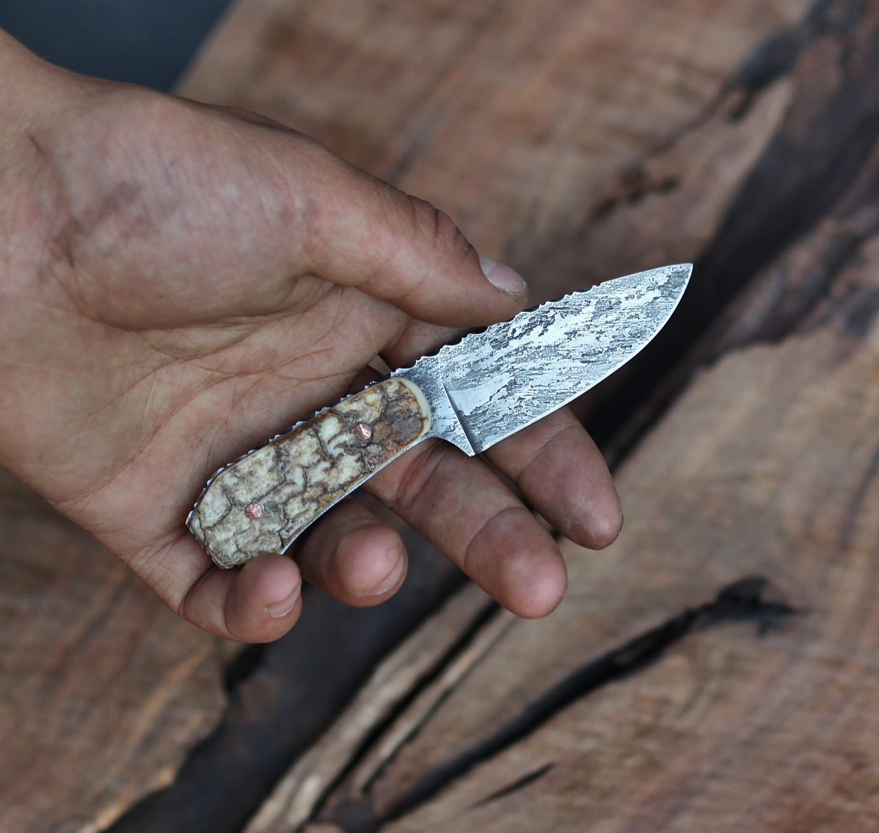 Mountain Man neck knife, mammoth and elk ivory