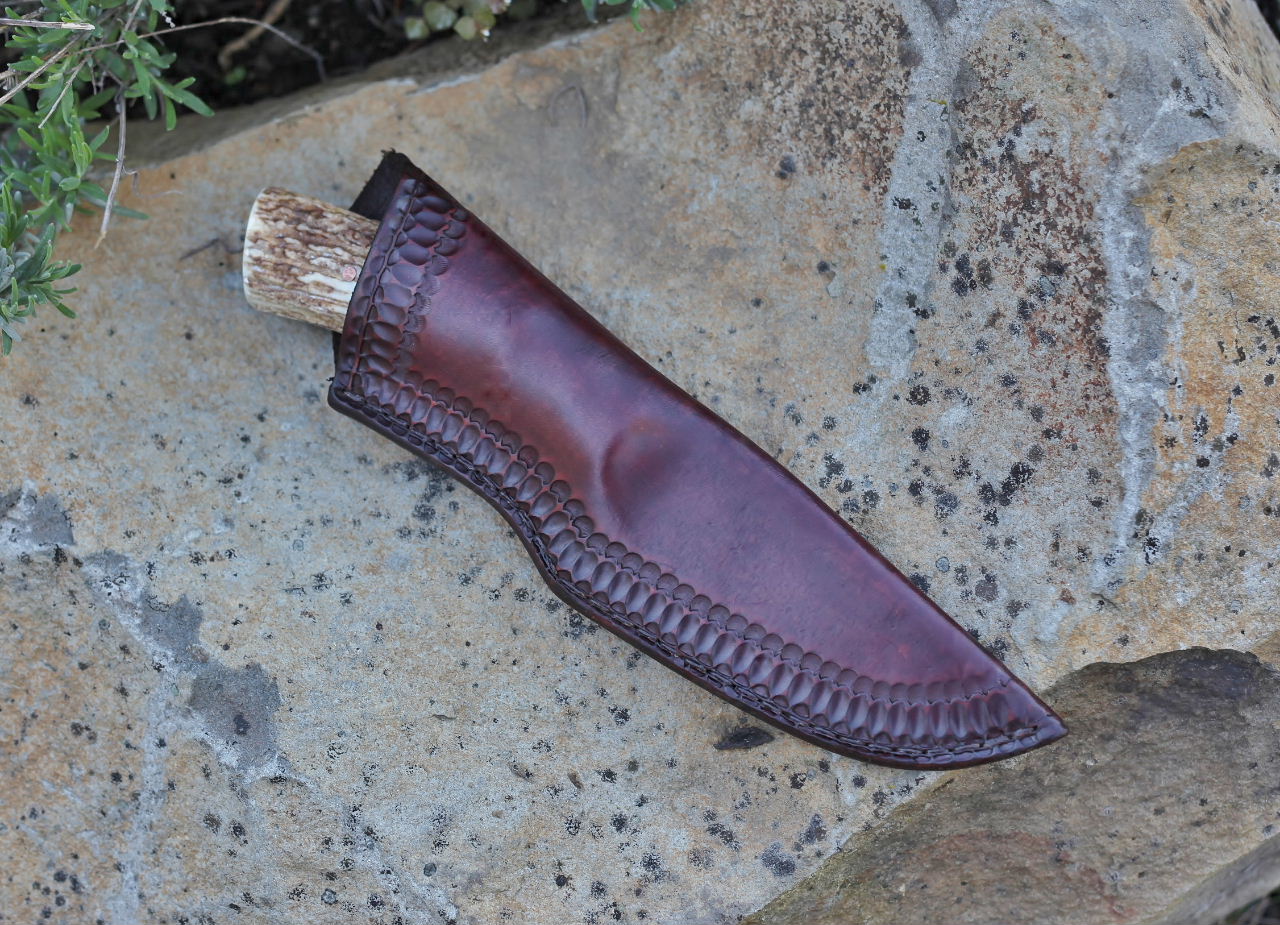 Custom large hunter/camp knife, African horn and elk