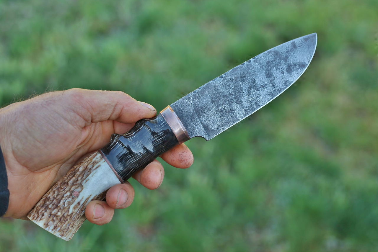 Custom large hunter/camp knife, African horn and elk