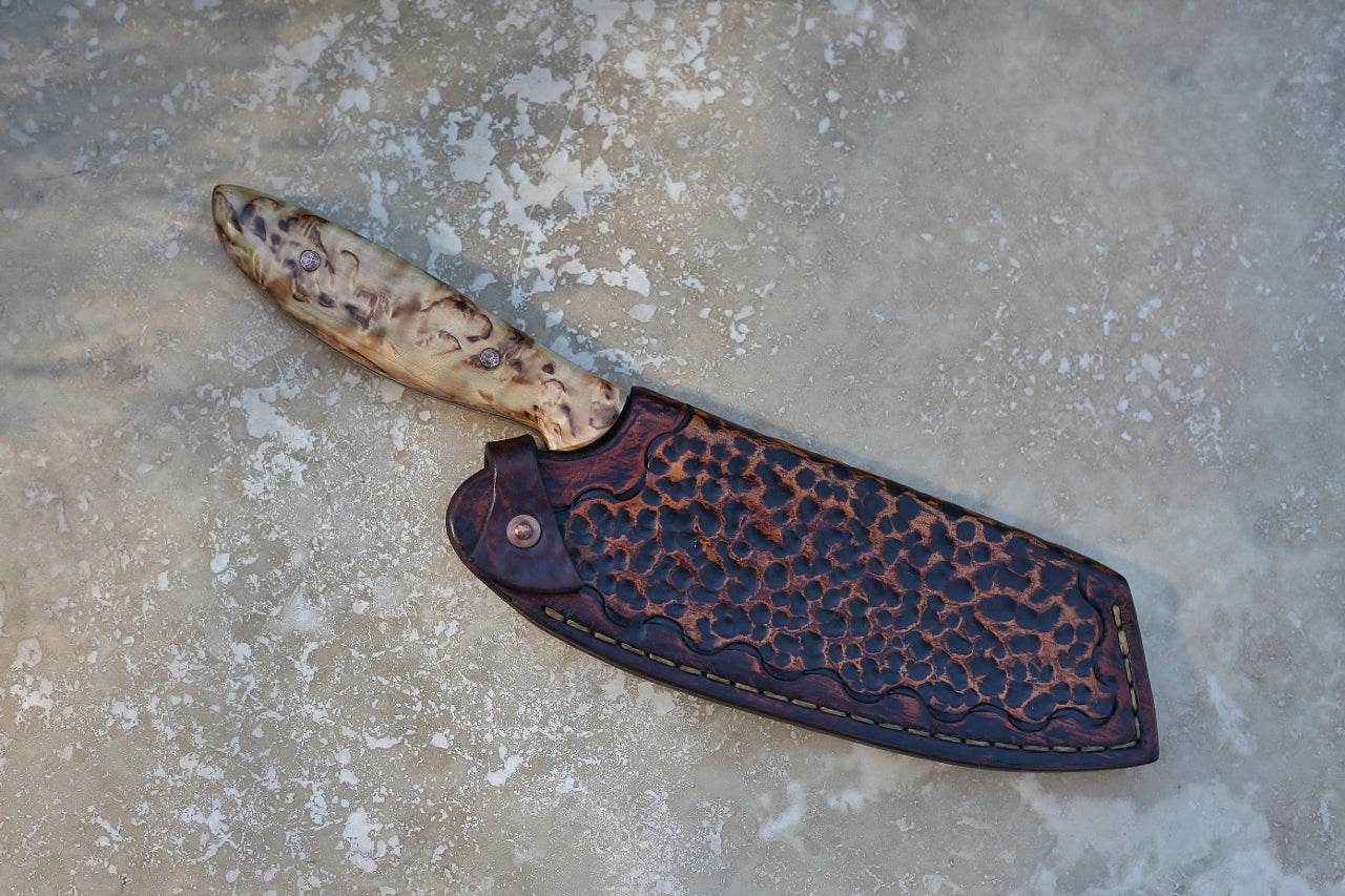 Custom camp/chef knife, masur birch